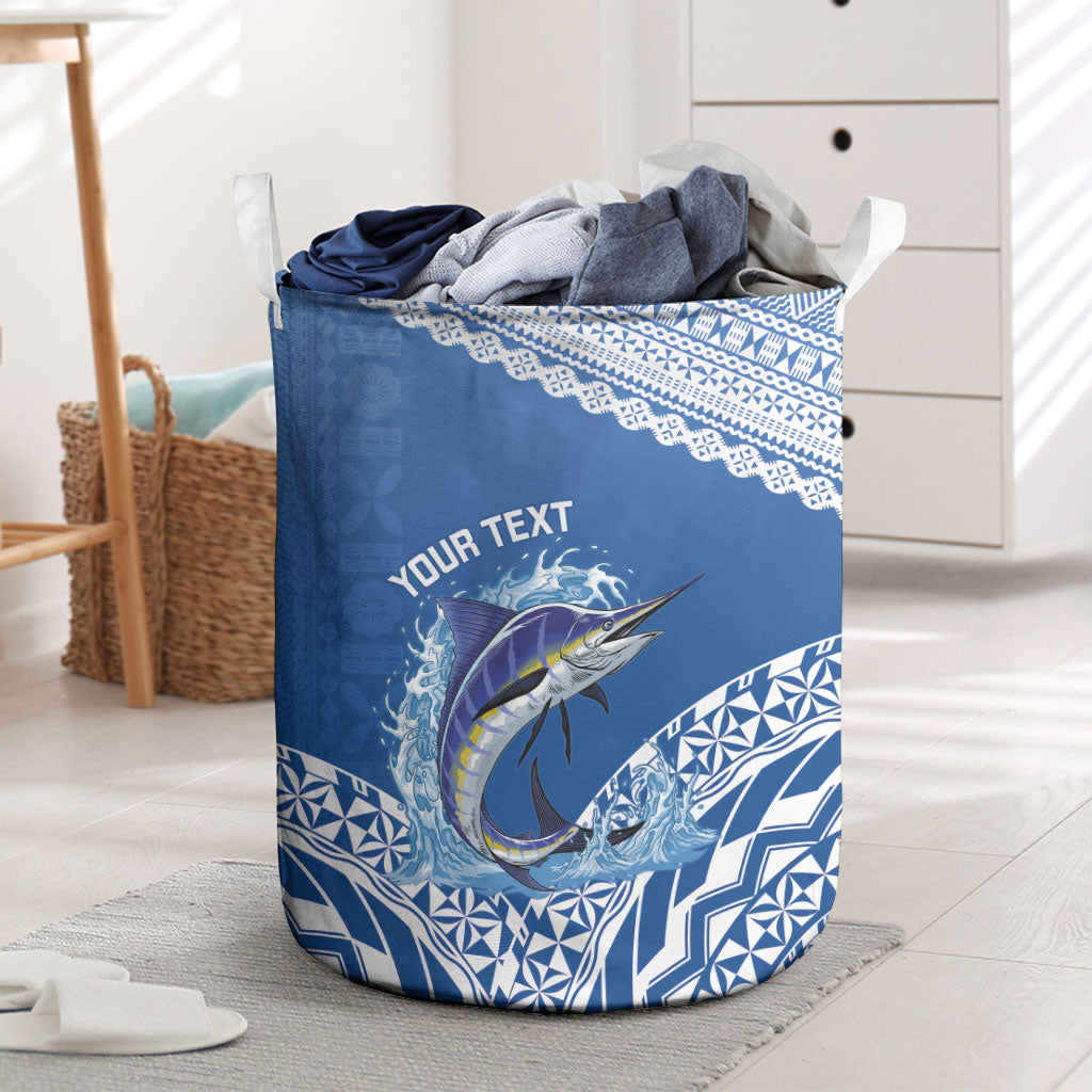 Yasawa Fiji 2026 Rugby Custom Laundry Basket Marlin Fijian Tapa Pattern LT14 Blue - Polynesian Pride