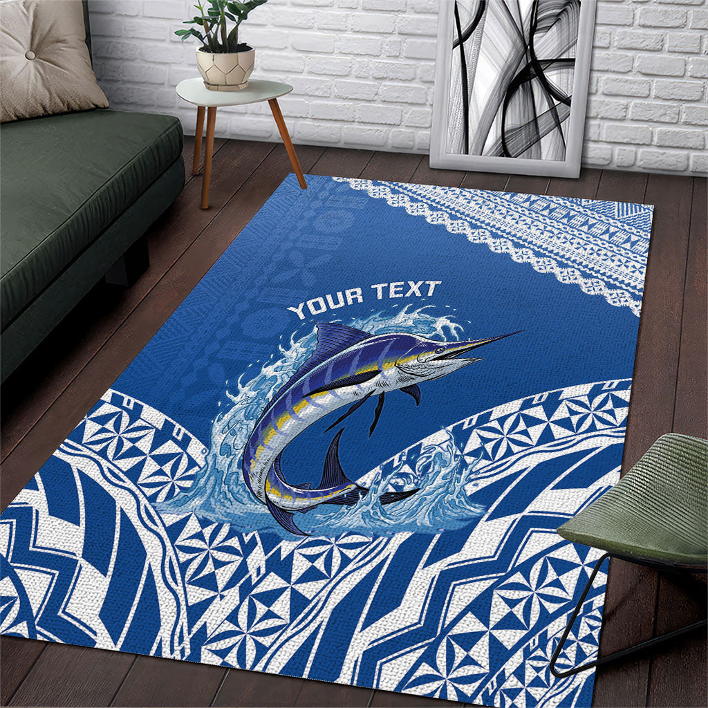 Yasawa Fiji 2026 Rugby Custom Area Rug Marlin Fijian Tapa Pattern LT14 Blue - Polynesian Pride