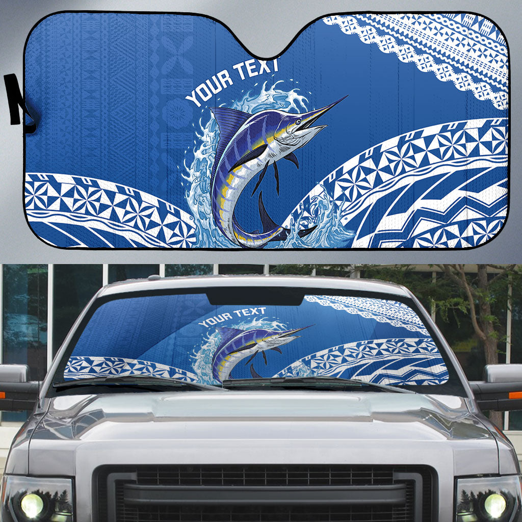 Yasawa Fiji 2026 Rugby Custom Auto Sun Shade Marlin Fijian Tapa Pattern LT14 Blue - Polynesian Pride