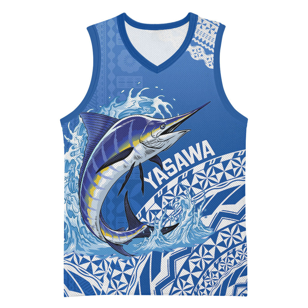 Yasawa Fiji 2026 Rugby Custom Basketball Jersey Marlin Fijian Tapa Pattern LT14 Unisex Blue - Polynesian Pride
