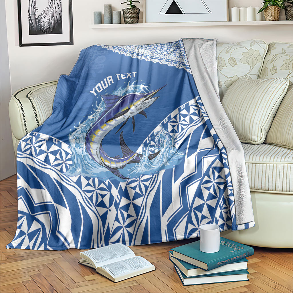 Yasawa Fiji 2026 Rugby Custom Blanket Marlin Fijian Tapa Pattern LT14 Blue - Polynesian Pride