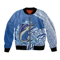 Yasawa Fiji 2026 Rugby Custom Bomber Jacket Marlin Fijian Tapa Pattern LT14 Unisex Blue - Polynesian Pride