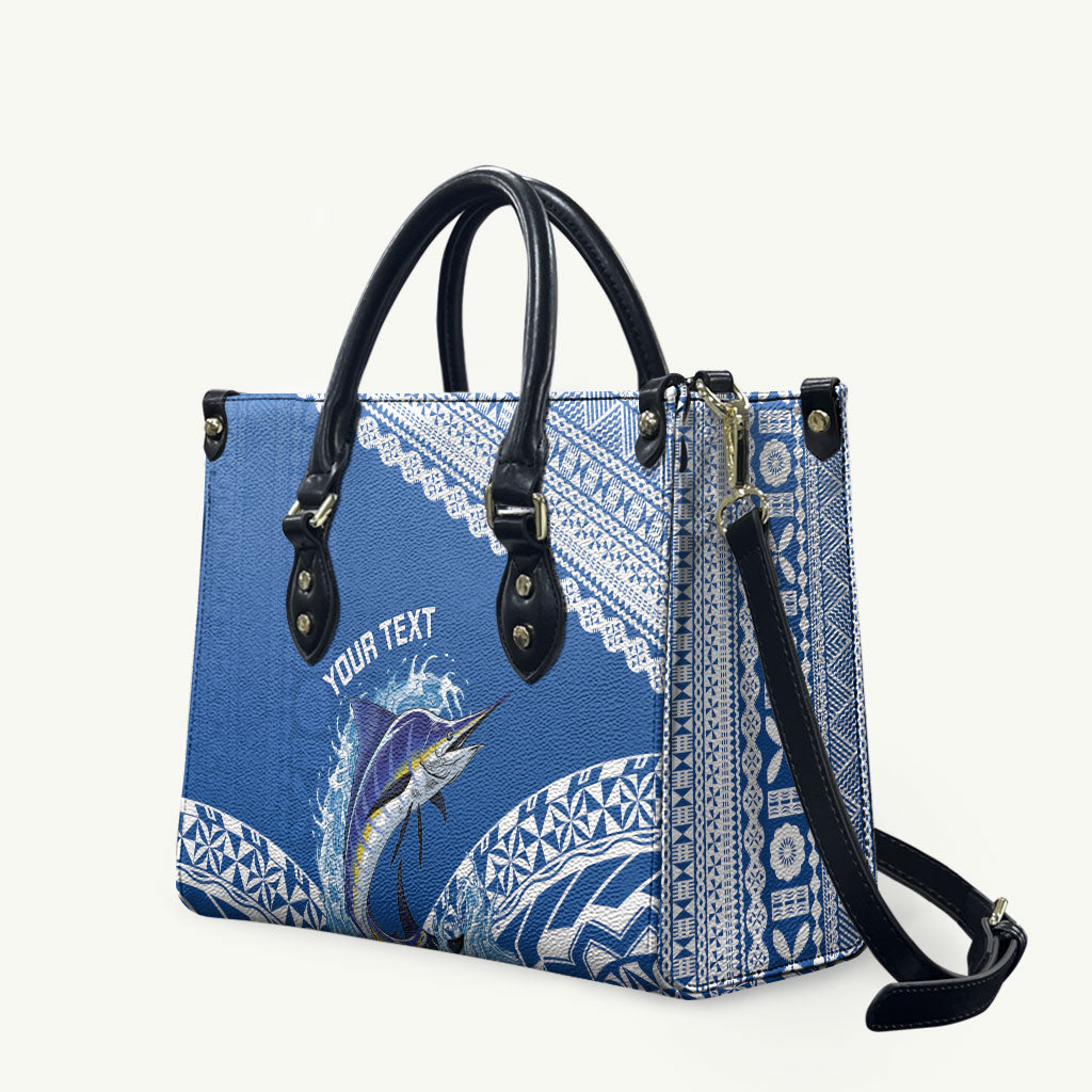 Yasawa Fiji 2026 Rugby Custom Leather Bag Marlin Fijian Tapa Pattern LT14 Blue - Polynesian Pride