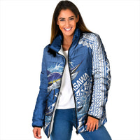 Yasawa Fiji 2026 Rugby Custom Padded Jacket Marlin Fijian Tapa Pattern LT14 Women Blue - Polynesian Pride