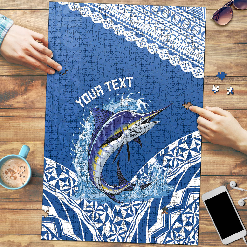 Yasawa Fiji 2026 Rugby Custom Puzzle Marlin Fijian Tapa Pattern LT14 Blue - Polynesian Pride