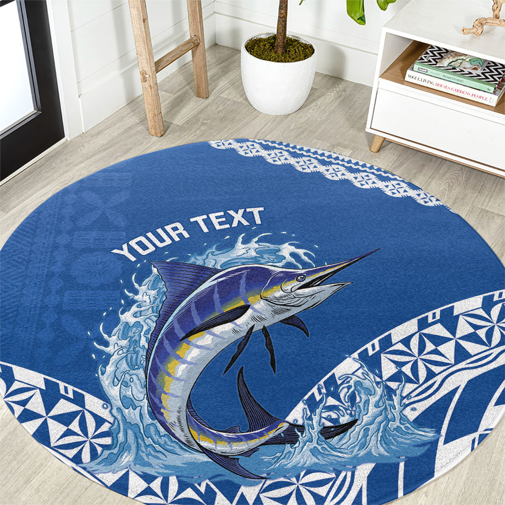 Yasawa Fiji 2026 Rugby Custom Round Carpet Marlin Fijian Tapa Pattern LT14 Blue - Polynesian Pride