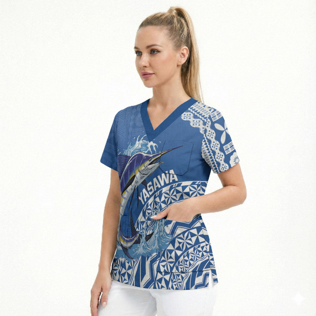 Yasawa Fiji 2026 Rugby Custom Scrub Top Marlin Fijian Tapa Pattern LT14 - Polynesian Pride