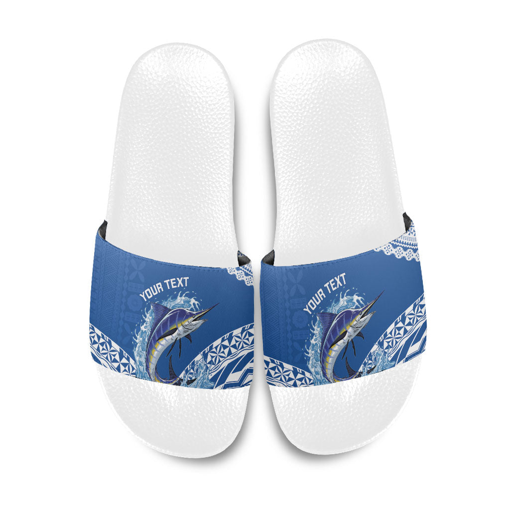 Yasawa Fiji 2026 Rugby Custom Slide Sandals Marlin Fijian Tapa Pattern LT14 Blue - Polynesian Pride