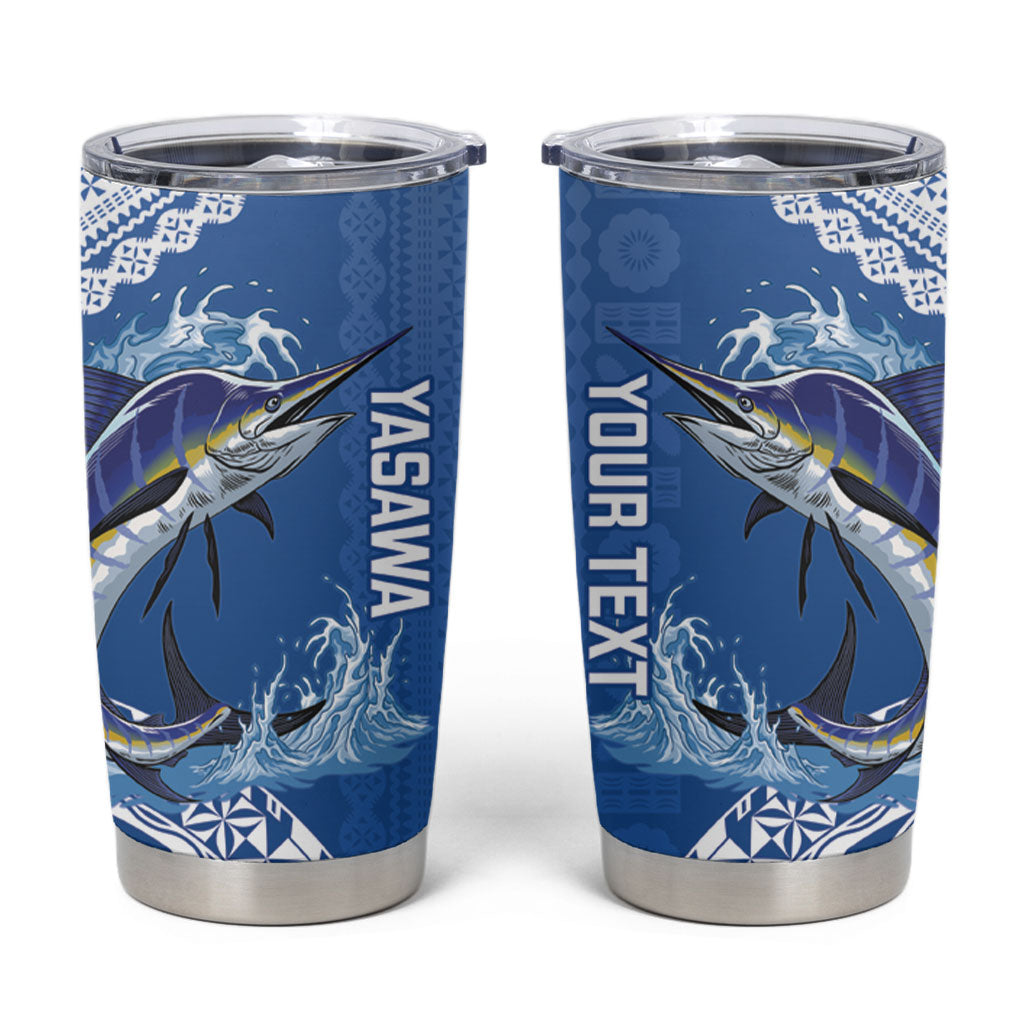 Yasawa Fiji 2026 Rugby Custom Tumbler Cup Marlin Fijian Tapa Pattern LT14 Blue - Polynesian Pride