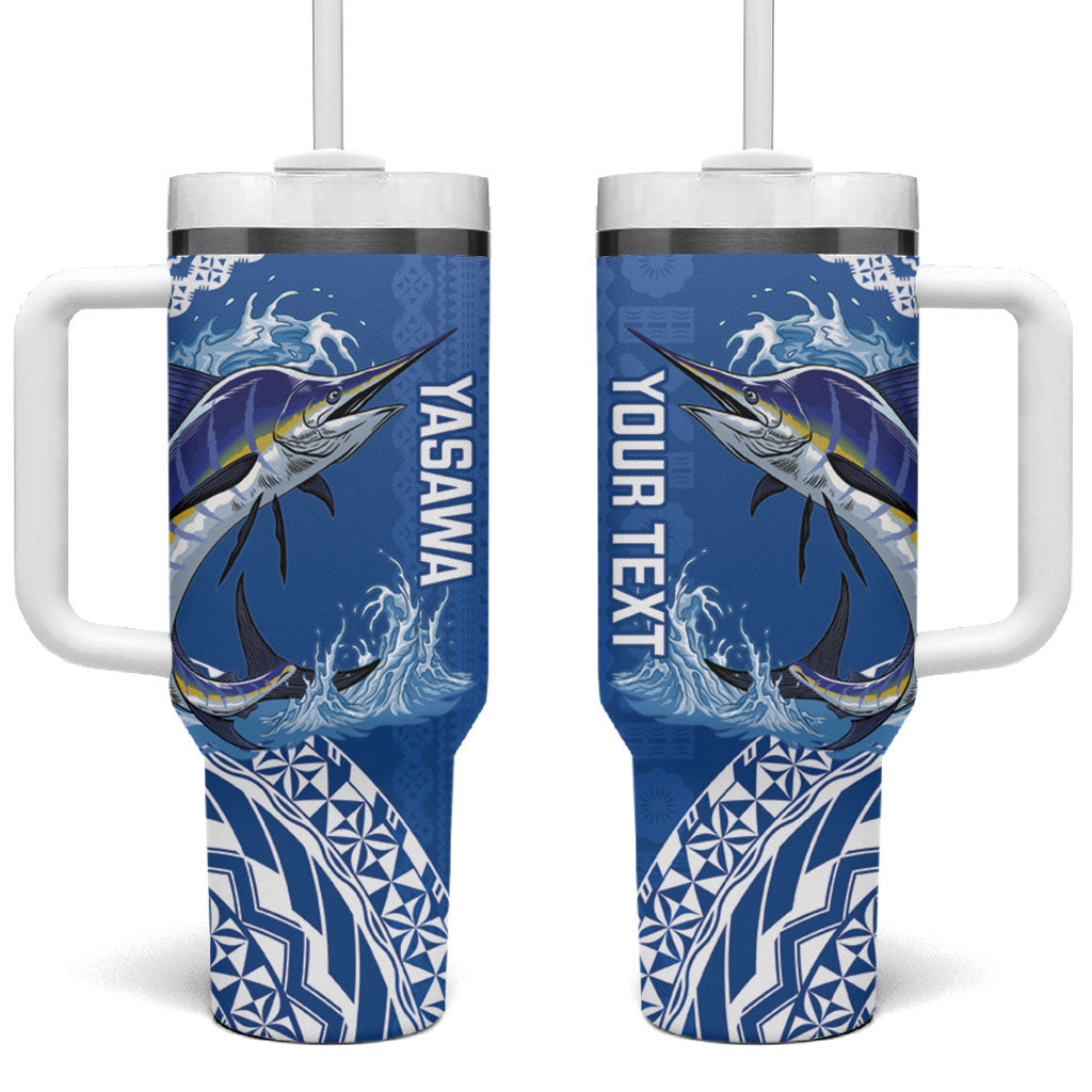 Yasawa Fiji 2026 Rugby Custom Tumbler With Handle Marlin Fijian Tapa Pattern LT14 One Size: 40 oz Blue - Polynesian Pride