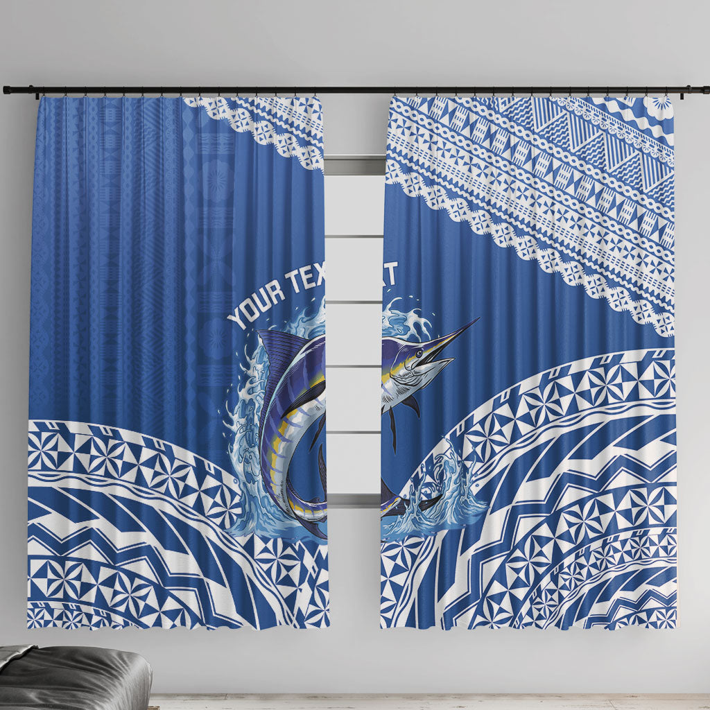 Yasawa Fiji 2026 Rugby Custom Window Curtain Marlin Fijian Tapa Pattern LT14 With Hooks Blue - Polynesian Pride