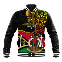 Personalised Vanuatu Unity Day Baseball Jacket 29 November Coat Of Arms With Flag Style LT14 Unisex Black - Polynesian Pride