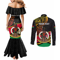 Personalised Vanuatu Unity Day Couples Matching Mermaid Dress and Long Sleeve Button Shirt 29 November Coat Of Arms With Flag Style LT14 - Polynesian Pride