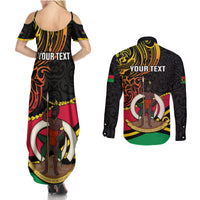 Personalised Vanuatu Unity Day Couples Matching Summer Maxi Dress and Long Sleeve Button Shirt 29 November Coat Of Arms With Flag Style LT14 - Polynesian Pride