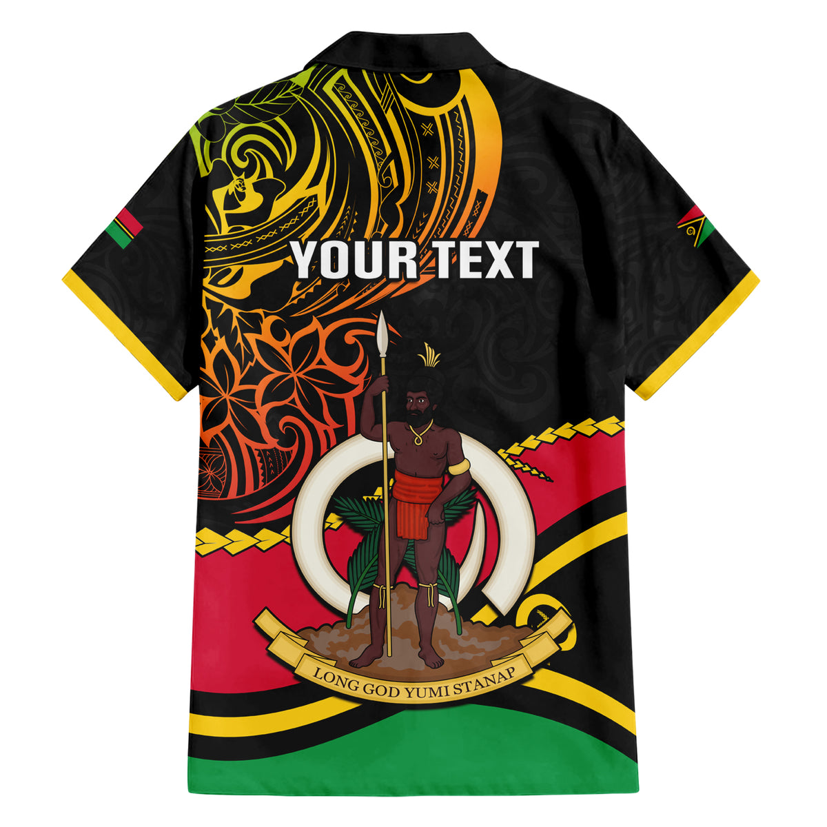 Personalised Vanuatu Unity Day Family Matching Short Sleeve Bodycon Dress and Hawaiian Shirt 29 November Coat Of Arms With Flag Style LT14 - Polynesian Pride