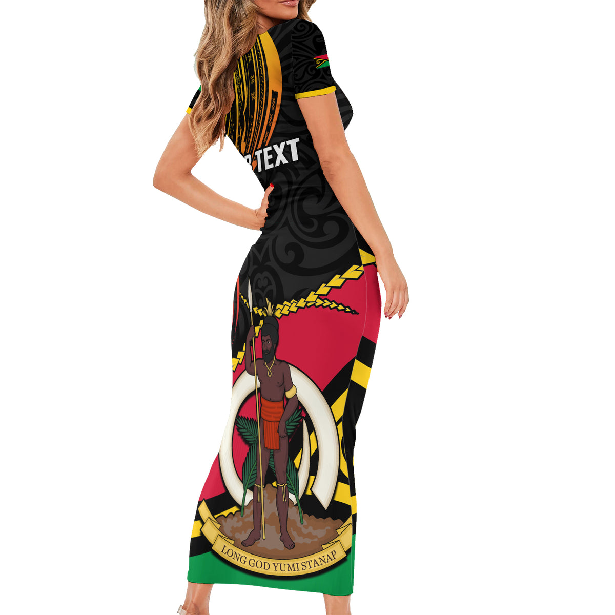 Personalised Vanuatu Unity Day Family Matching Short Sleeve Bodycon Dress and Hawaiian Shirt 29 November Coat Of Arms With Flag Style LT14 - Polynesian Pride