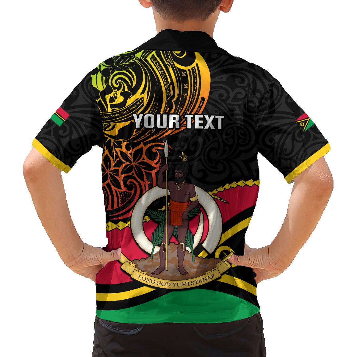 Personalised Vanuatu Unity Day Family Matching Tank Maxi Dress and Hawaiian Shirt 29 November Coat Of Arms With Flag Style LT14 - Polynesian Pride