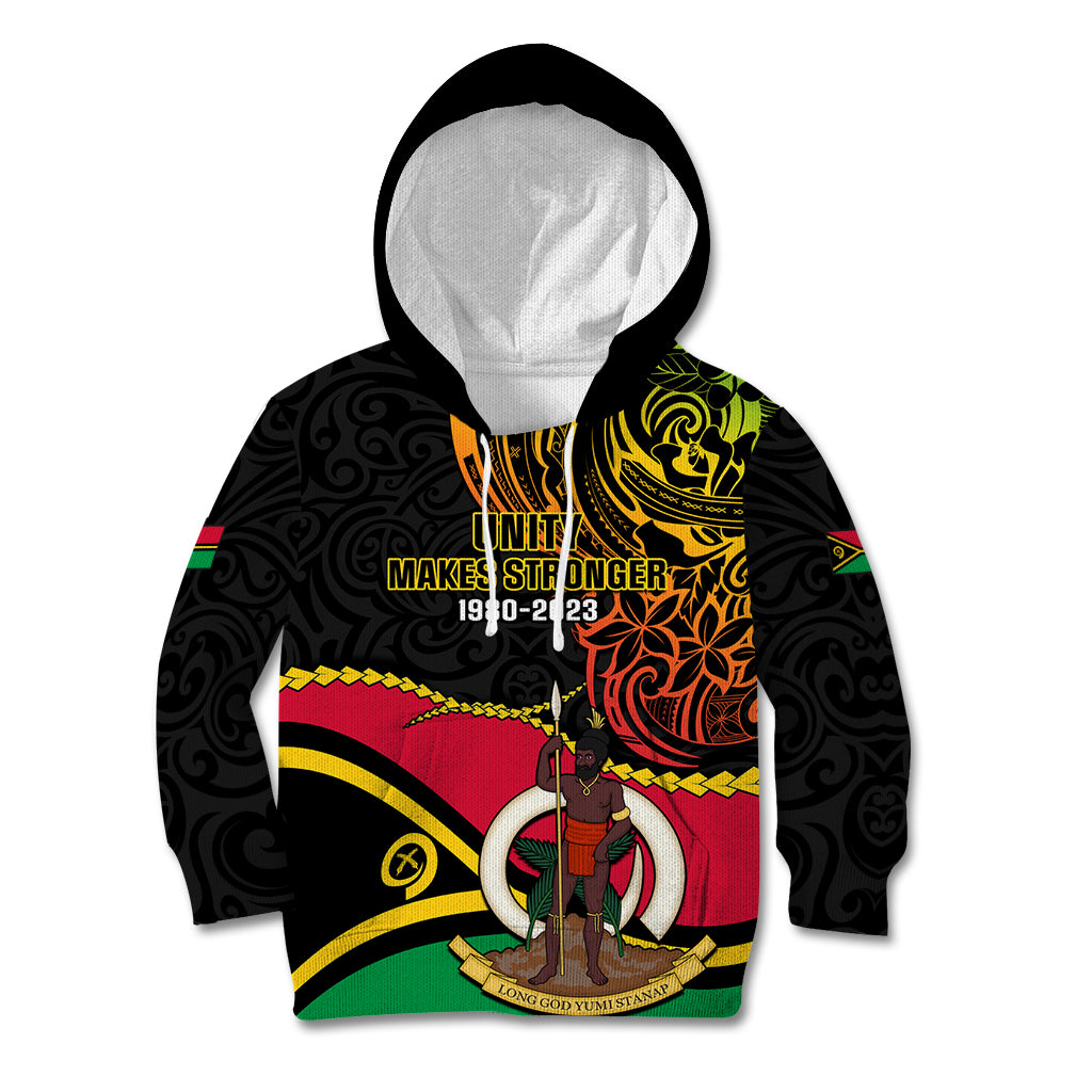 Personalised Vanuatu Unity Day Kid Hoodie 29 November Coat Of Arms With Flag Style LT14 Hoodie Black - Polynesian Pride