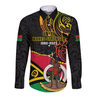 Personalised Vanuatu Unity Day Long Sleeve Button Shirt 29 November Coat Of Arms With Flag Style LT14 Unisex Black - Polynesian Pride