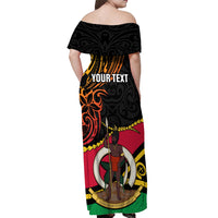 Personalised Vanuatu Unity Day Off Shoulder Maxi Dress 29 November Coat Of Arms With Flag Style LT14 - Polynesian Pride