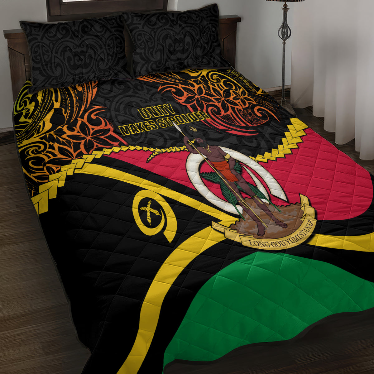Vanuatu Unity Day Quilt Bed Set 29 November Coat Of Arms With Flag Style LT14 - Polynesian Pride