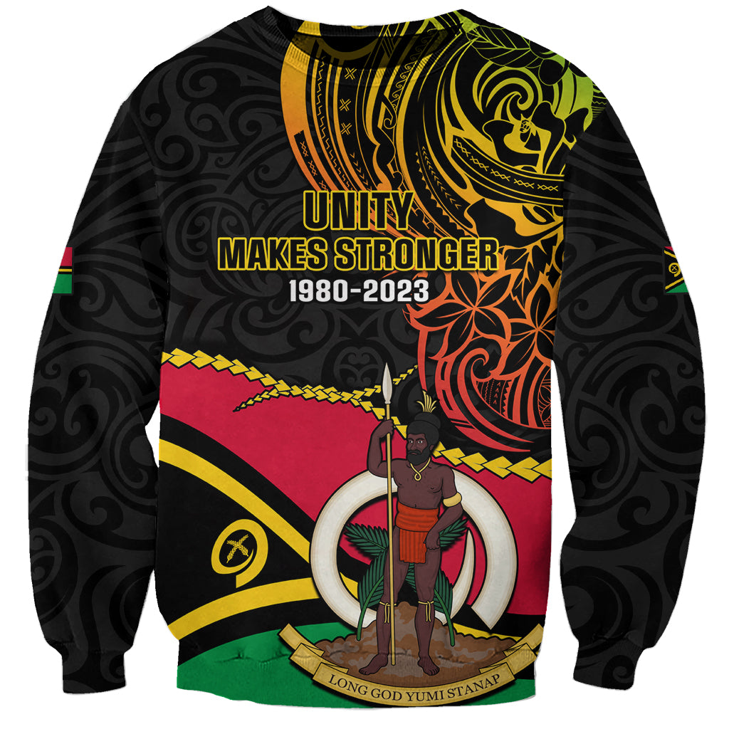 Personalised Vanuatu Unity Day Sweatshirt 29 November Coat Of Arms With Flag Style LT14 Unisex Black - Polynesian Pride