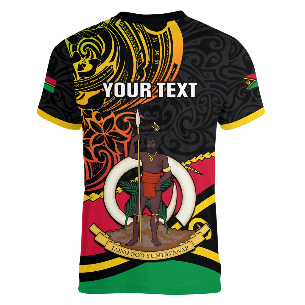 Personalised Vanuatu Unity Day Women V Neck T Shirt 29 November Coat Of Arms With Flag Style LT14 - Polynesian Pride