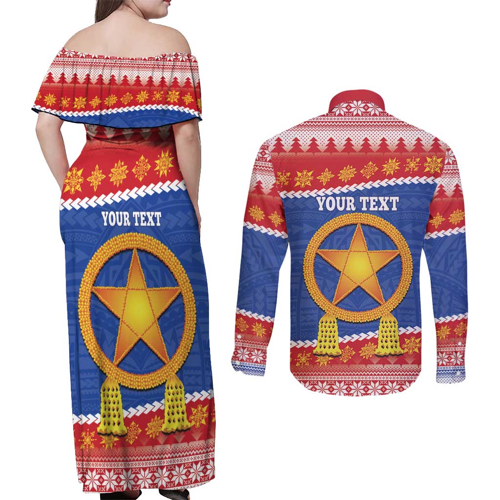 Personalized The Philippines Christmas Couples Matching Off Shoulder Maxi Dress and Long Sleeve Button Shirt Pilipinas Parol - Maligayang Pasko! LT14 - Polynesian Pride