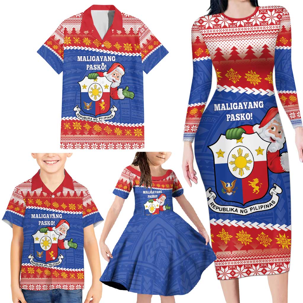 Personalized The Philippines Christmas Family Matching Long Sleeve Bodycon Dress and Hawaiian Shirt Pilipinas Parol - Maligayang Pasko! LT14 - Polynesian Pride
