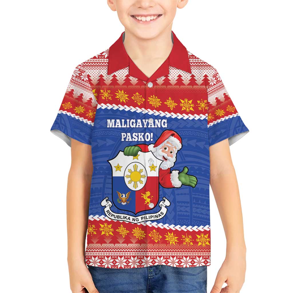 Personalized The Philippines Christmas Family Matching Long Sleeve Bodycon Dress and Hawaiian Shirt Pilipinas Parol - Maligayang Pasko! LT14 Son's Shirt Blue - Polynesian Pride