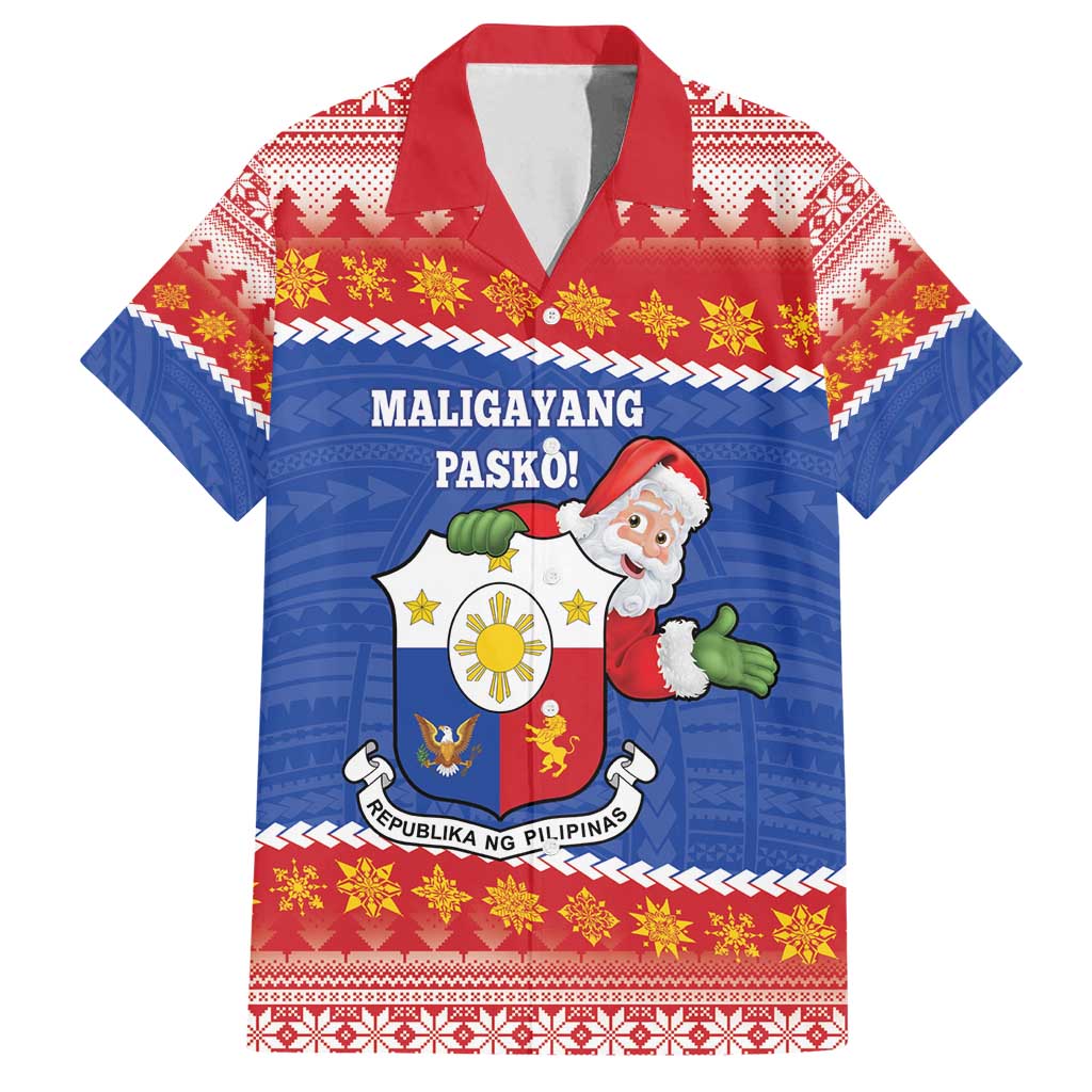 Personalized The Philippines Christmas Family Matching Off Shoulder Maxi Dress and Hawaiian Shirt Pilipinas Parol - Maligayang Pasko! LT14 Dad's Shirt - Short Sleeve Blue - Polynesian Pride