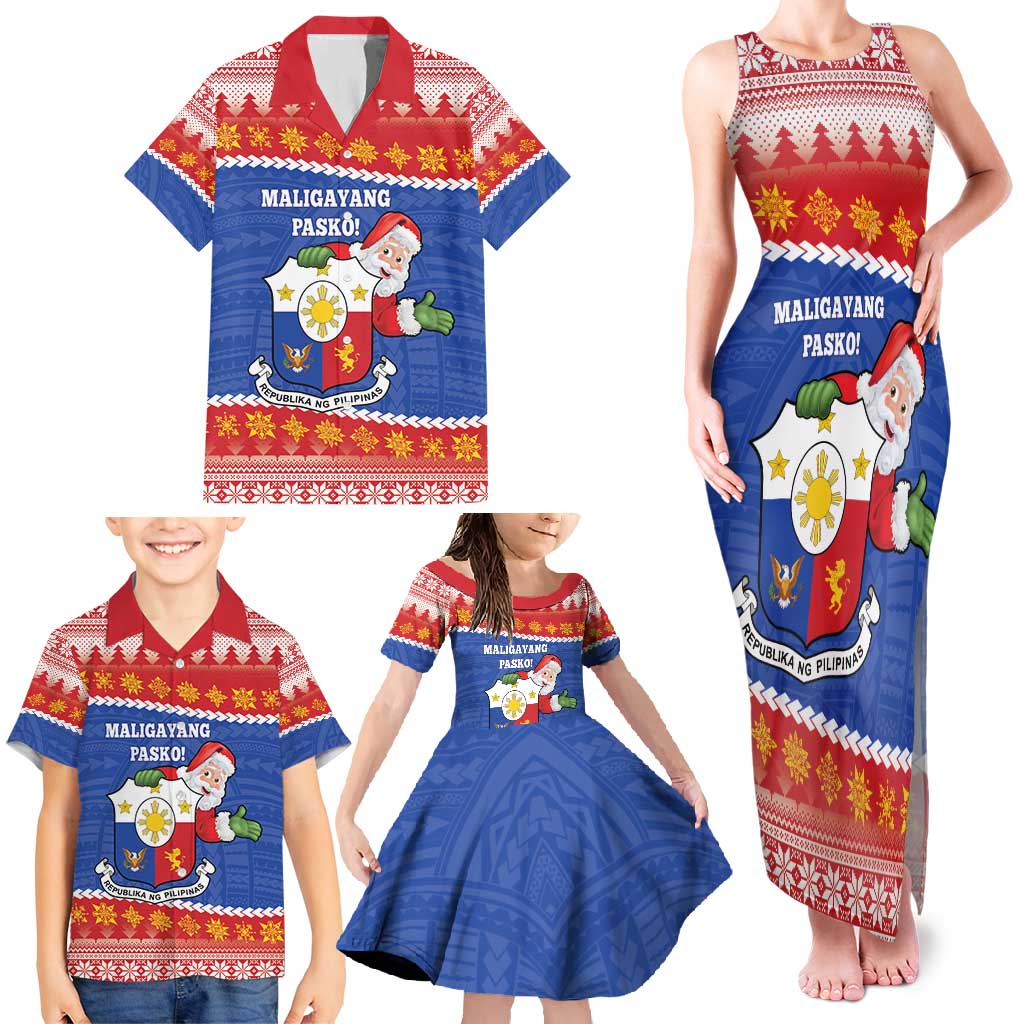 Personalized The Philippines Christmas Family Matching Tank Maxi Dress and Hawaiian Shirt Pilipinas Parol - Maligayang Pasko! LT14 - Polynesian Pride