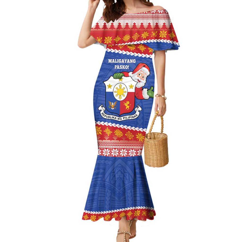 Personalized The Philippines Christmas Mermaid Dress Pilipinas Parol - Maligayang Pasko! LT14 Women Blue - Polynesian Pride