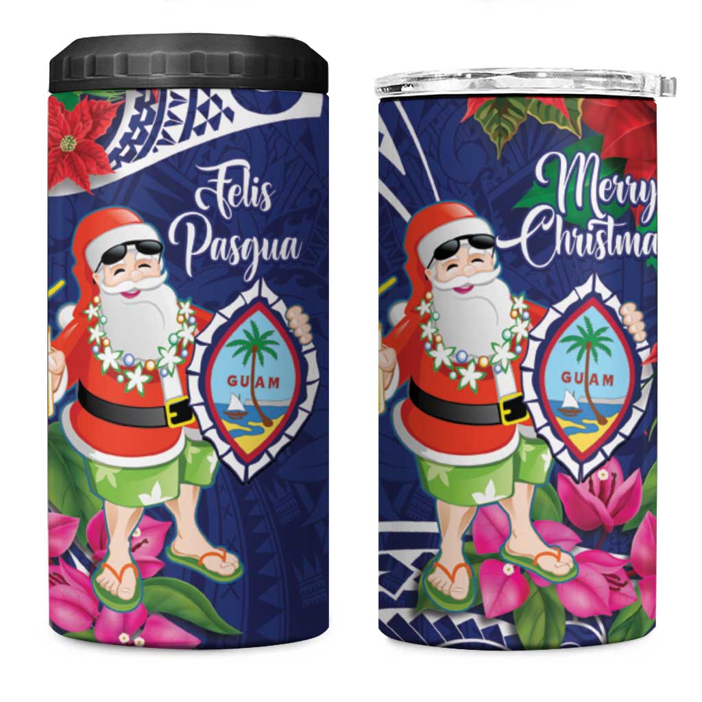Guam Christmas 4 in 1 Can Cooler Tumbler Poinsettia With Bougainvillea - Felis Pasgua! LT14 One Size: 16 oz Blue - Polynesian Pride