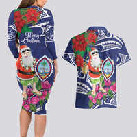 Guam Christmas Couples Matching Long Sleeve Bodycon Dress and Hawaiian Shirt Poinsettia With Bougainvillea - Felis Pasgua! LT14 - Polynesian Pride