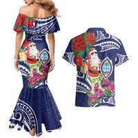 Guam Christmas Couples Matching Mermaid Dress and Hawaiian Shirt Poinsettia With Bougainvillea - Felis Pasgua! LT14 - Polynesian Pride