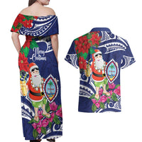 Guam Christmas Couples Matching Off Shoulder Maxi Dress and Hawaiian Shirt Poinsettia With Bougainvillea - Felis Pasgua! LT14 - Polynesian Pride