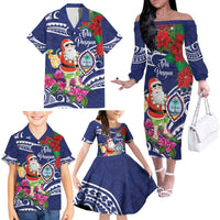 Guam Christmas Family Matching Off The Shoulder Long Sleeve Dress and Hawaiian Shirt Poinsettia With Bougainvillea - Felis Pasgua! LT14 - Polynesian Pride