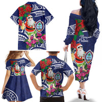 Guam Christmas Family Matching Off The Shoulder Long Sleeve Dress and Hawaiian Shirt Poinsettia With Bougainvillea - Felis Pasgua! LT14 - Polynesian Pride