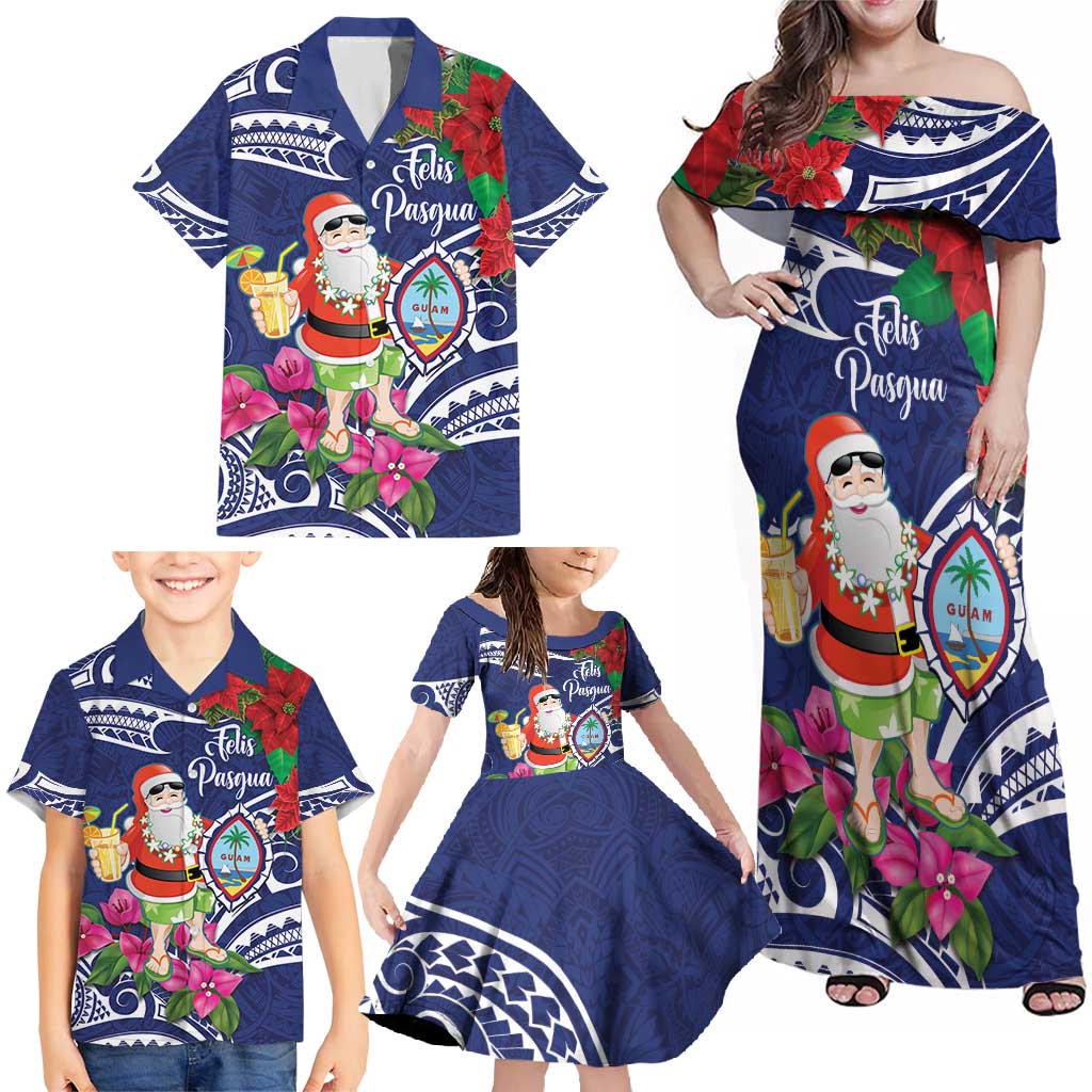 Guam Christmas Family Matching Off Shoulder Maxi Dress and Hawaiian Shirt Poinsettia With Bougainvillea - Felis Pasgua! LT14 - Polynesian Pride