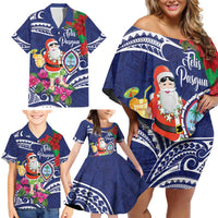 Guam Christmas Family Matching Off Shoulder Short Dress and Hawaiian Shirt Poinsettia With Bougainvillea - Felis Pasgua! LT14 - Polynesian Pride