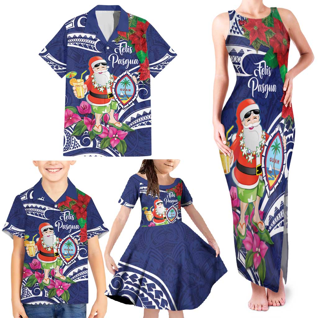 Guam Christmas Family Matching Tank Maxi Dress and Hawaiian Shirt Poinsettia With Bougainvillea - Felis Pasgua! LT14 - Polynesian Pride