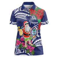 Guam Christmas Women Polo Shirt Poinsettia With Bougainvillea - Felis Pasgua! LT14 Female Blue - Polynesian Pride