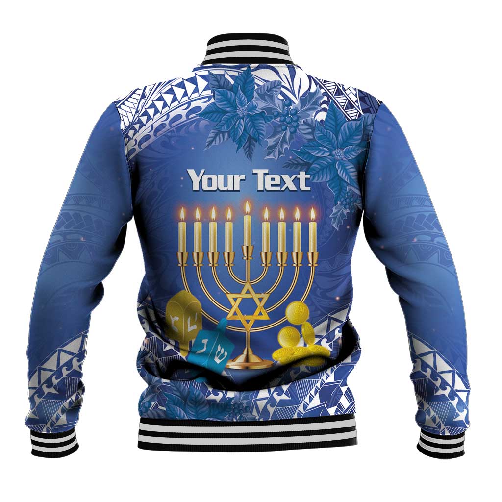 Personalised Hanukkah Jewish Festival Baseball Jacket It's Lit - Polynesian Pattern
