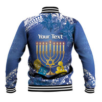 Personalised Hanukkah Jewish Festival Baseball Jacket It's Lit - Polynesian Pattern