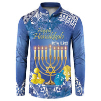Personalised Hanukkah Jewish Festival Button Sweatshirt It's Lit - Polynesian Pattern