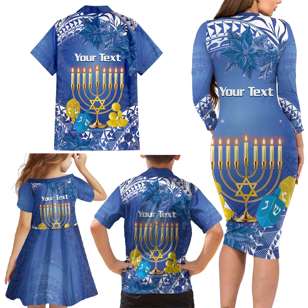 Personalised Hanukkah Jewish Festival Family Matching Long Sleeve Bodycon Dress and Hawaiian Shirt It's Lit - Polynesian Pattern LT14 - Polynesian Pride