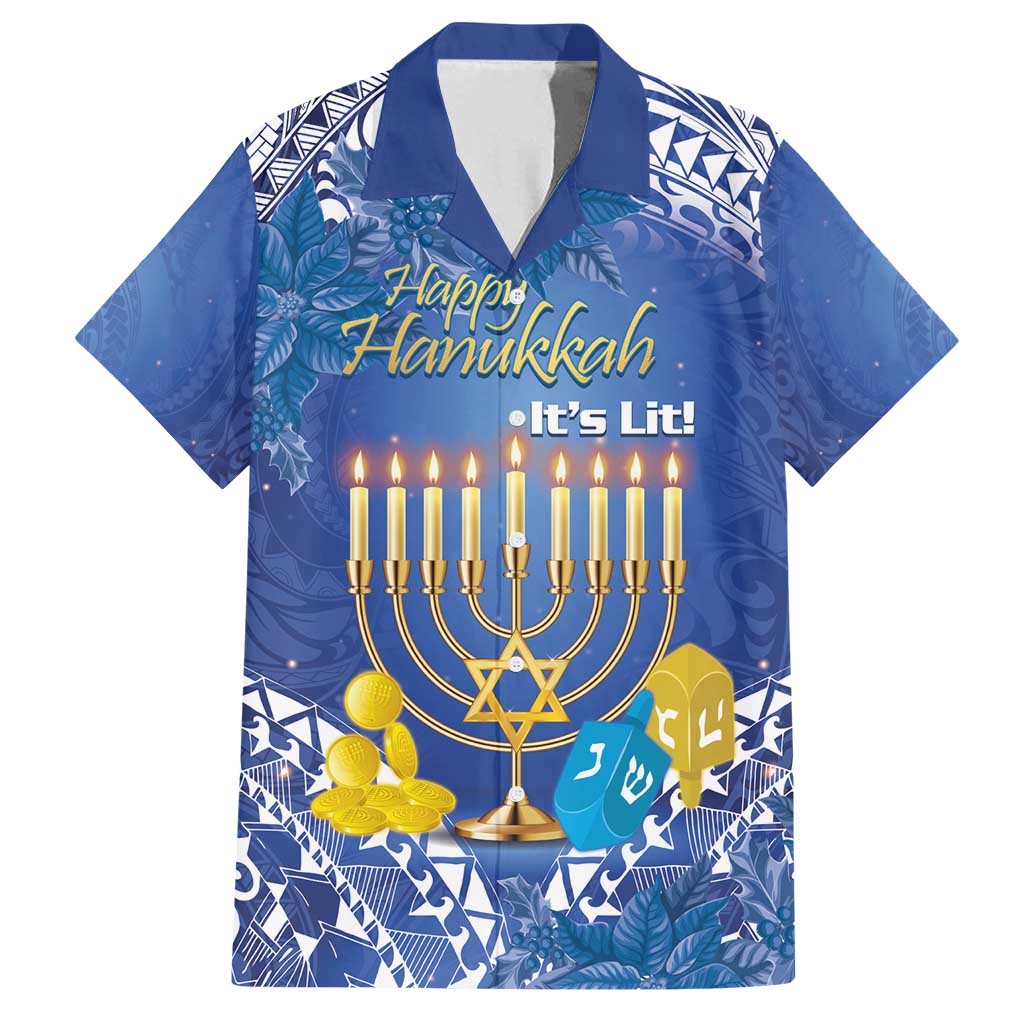 Personalised Hanukkah Jewish Festival Family Matching Long Sleeve Bodycon Dress and Hawaiian Shirt It's Lit - Polynesian Pattern LT14 Dad's Shirt - Short Sleeve Blue - Polynesian Pride