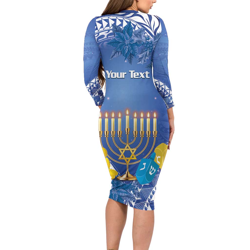 Personalised Hanukkah Jewish Festival Family Matching Long Sleeve Bodycon Dress and Hawaiian Shirt It's Lit - Polynesian Pattern LT14 - Polynesian Pride