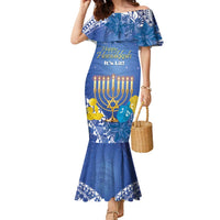 Personalised Hanukkah Jewish Festival Family Matching Mermaid Dress and Hawaiian Shirt It's Lit - Polynesian Pattern LT14 Mom's Dress Blue - Polynesian Pride